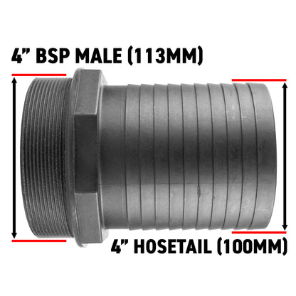 100mm Barbed Adapter with 4" BSP Male Thread