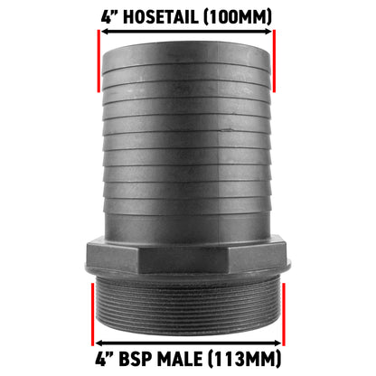 100mm Barbed Adapter with 4" BSP Male Thread