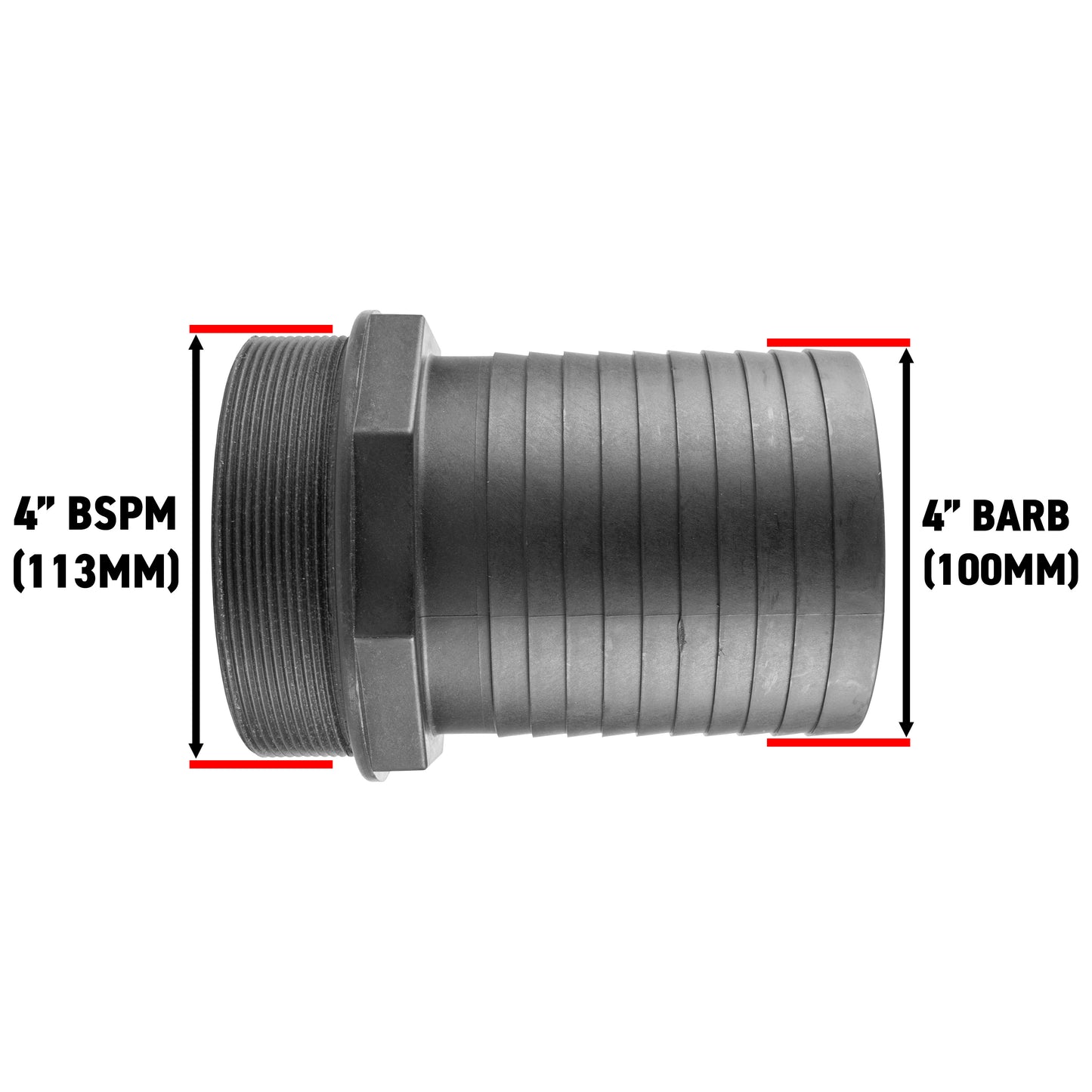 100mm Barbed Adapter with 4" BSP Male Thread