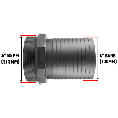 100mm Barbed Adapter with 4" BSP Male Thread