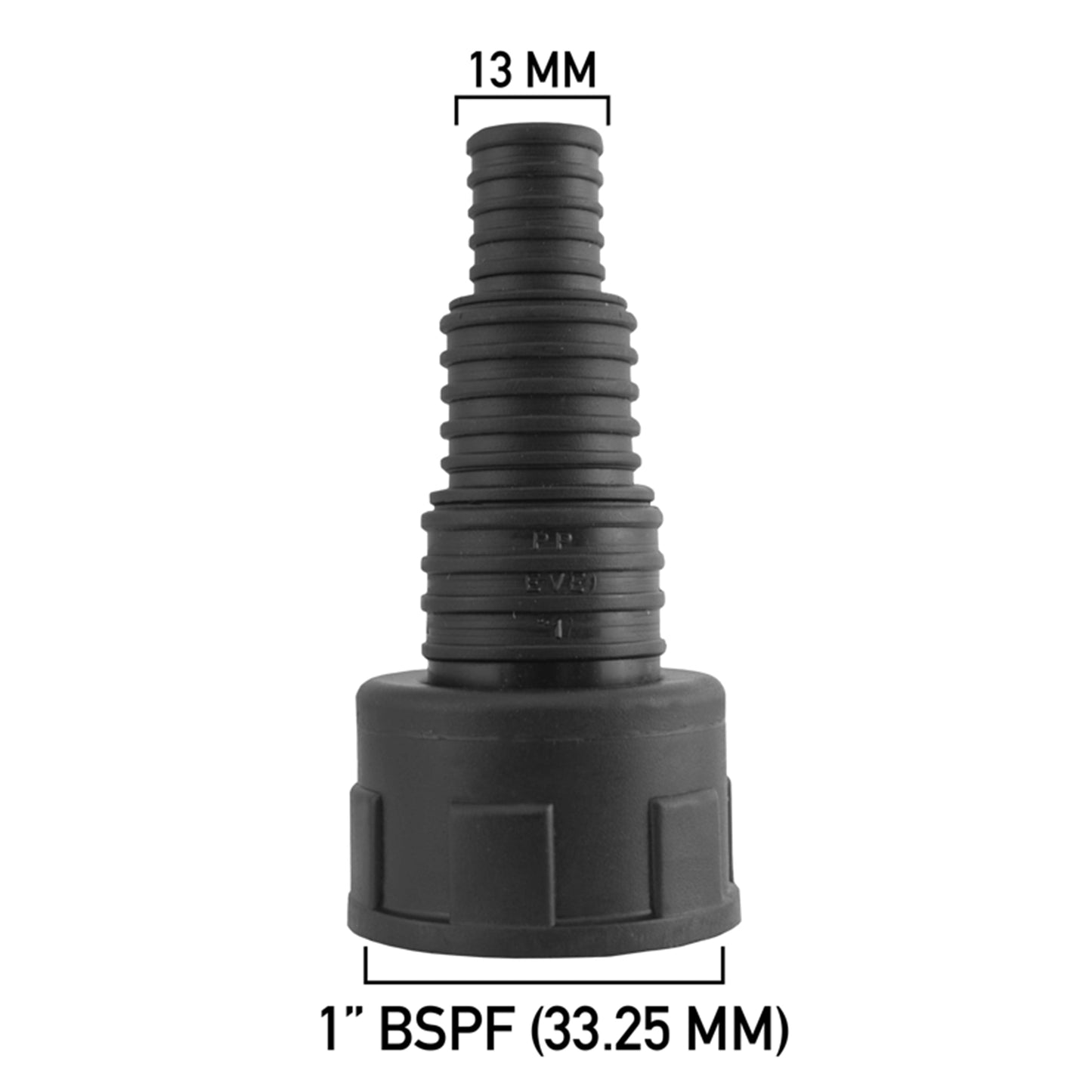 Stepped Barbed Connector for 13mm/ 20mm/ 25mm Hose, 1" BSPF