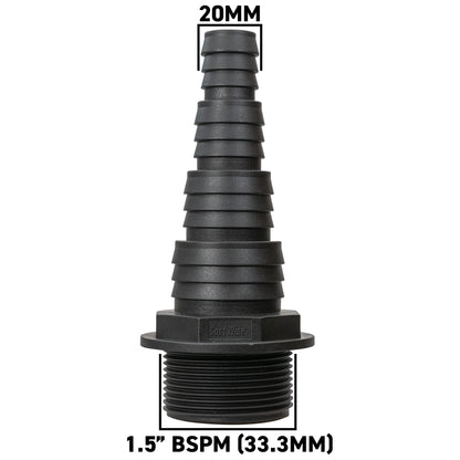 Stepped Barbed Connector for 20mm/ 25mm/ 32mm/ 40mm Hose, 1.5" BSPM