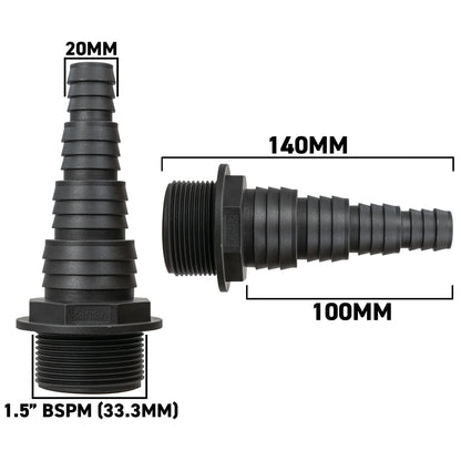 Stepped Barbed Connector for 20mm/ 25mm/ 32mm/ 40mm Hose, 1.5" BSPM