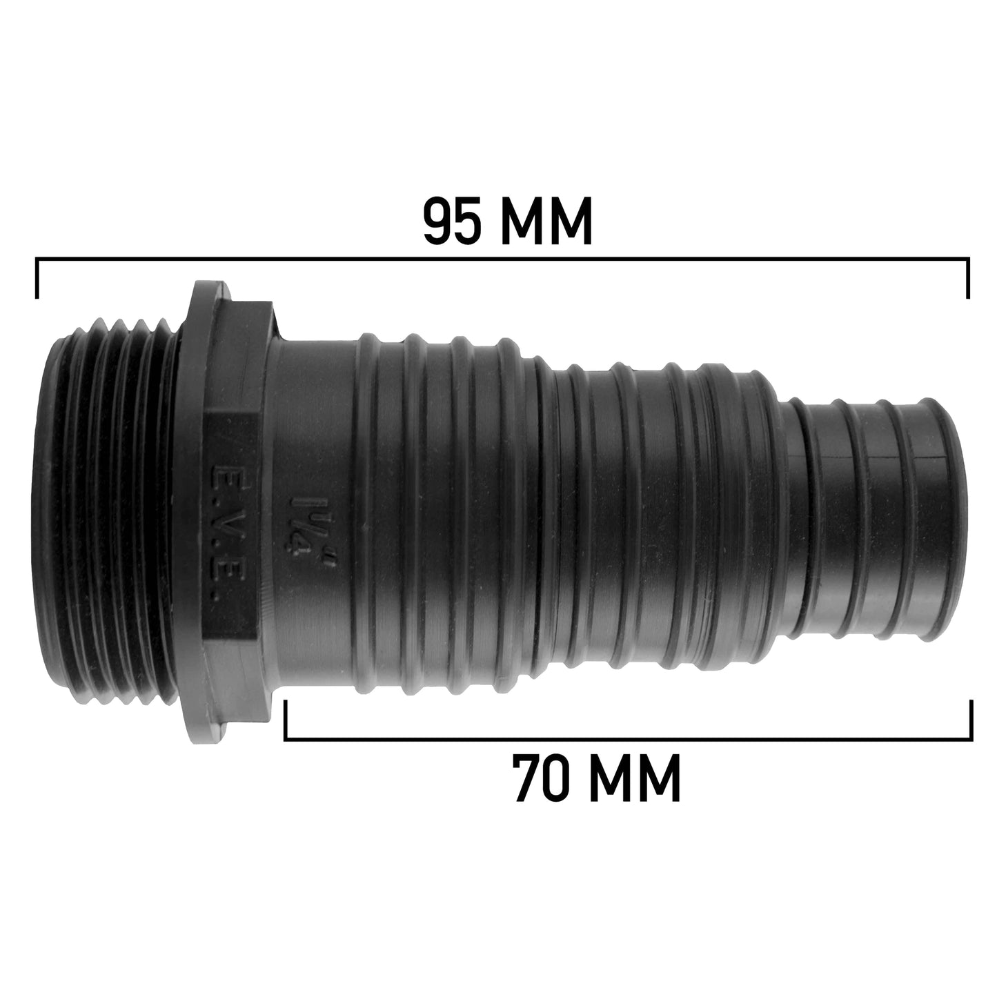 Stepped Barbed Connector for 25mm/ 32mm/ 38mm Hose, 1.25" BSPM