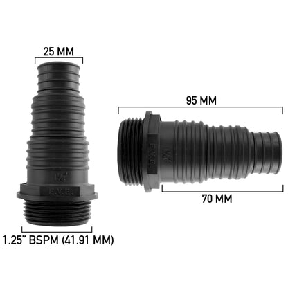 Stepped Barbed Connector for 25mm/ 32mm/ 38mm Hose, 1.25" BSPM