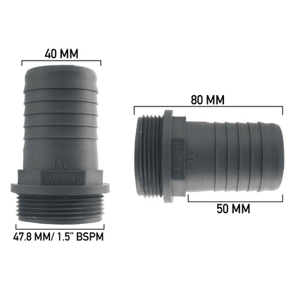40mm Barbed Adapter with 1.5" BSP Male Thread