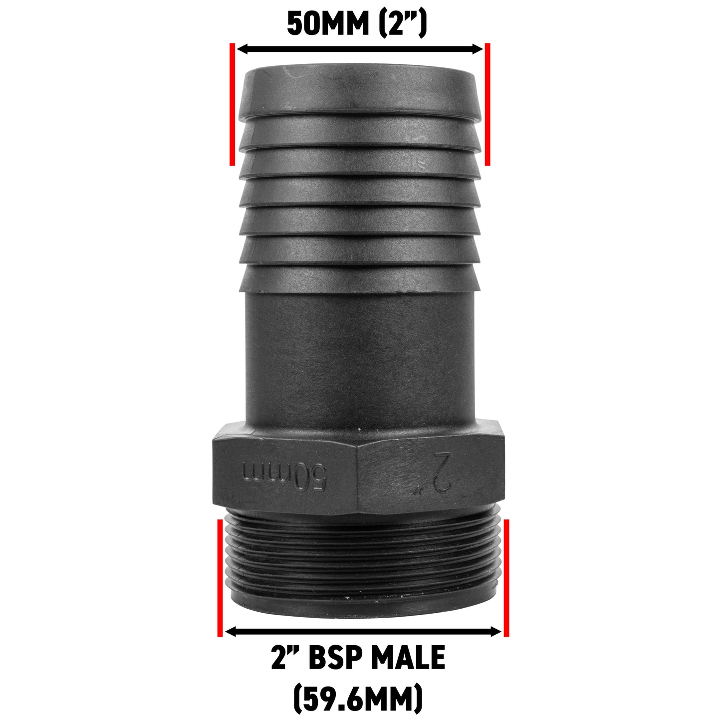50mm Barbed Adapter with 2" BSP Male Thread