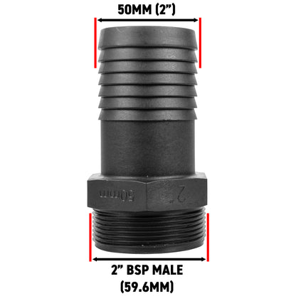 50mm Barbed Adapter with 2" BSP Male Thread