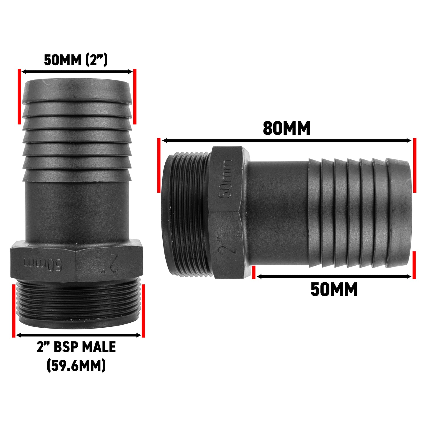 50mm Barbed Adapter with 2" BSP Male Thread