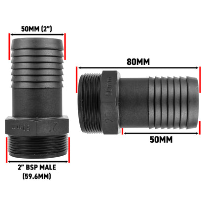 50mm Barbed Adapter with 2" BSP Male Thread