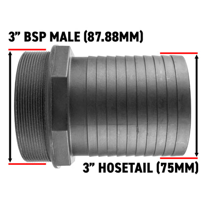 75mm Barbed Adapter with 3" BSP Male Thread