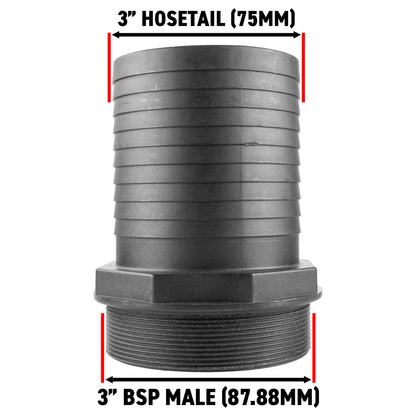 75mm Barbed Adapter with 3" BSP Male Thread