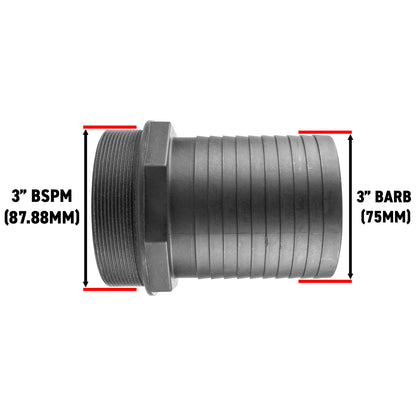 75mm Barbed Adapter with 3" BSP Male Thread