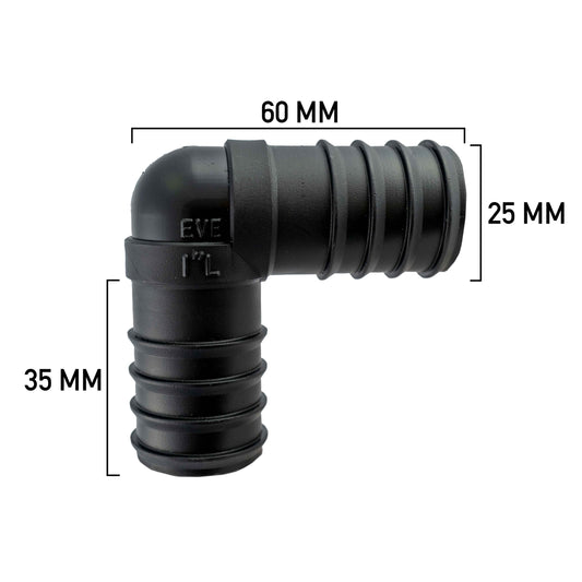 Plastic Barbed Elbow Connector, 25mm