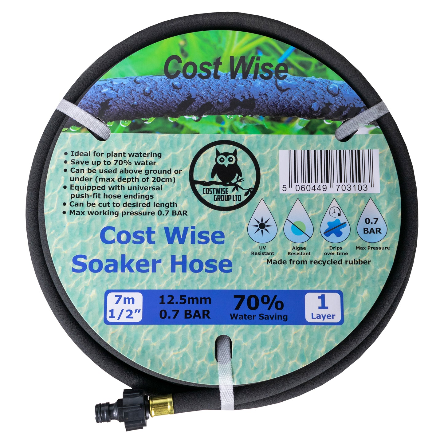 Porous Pipe Soaker Hose with Fitted Connectors - 7.5m