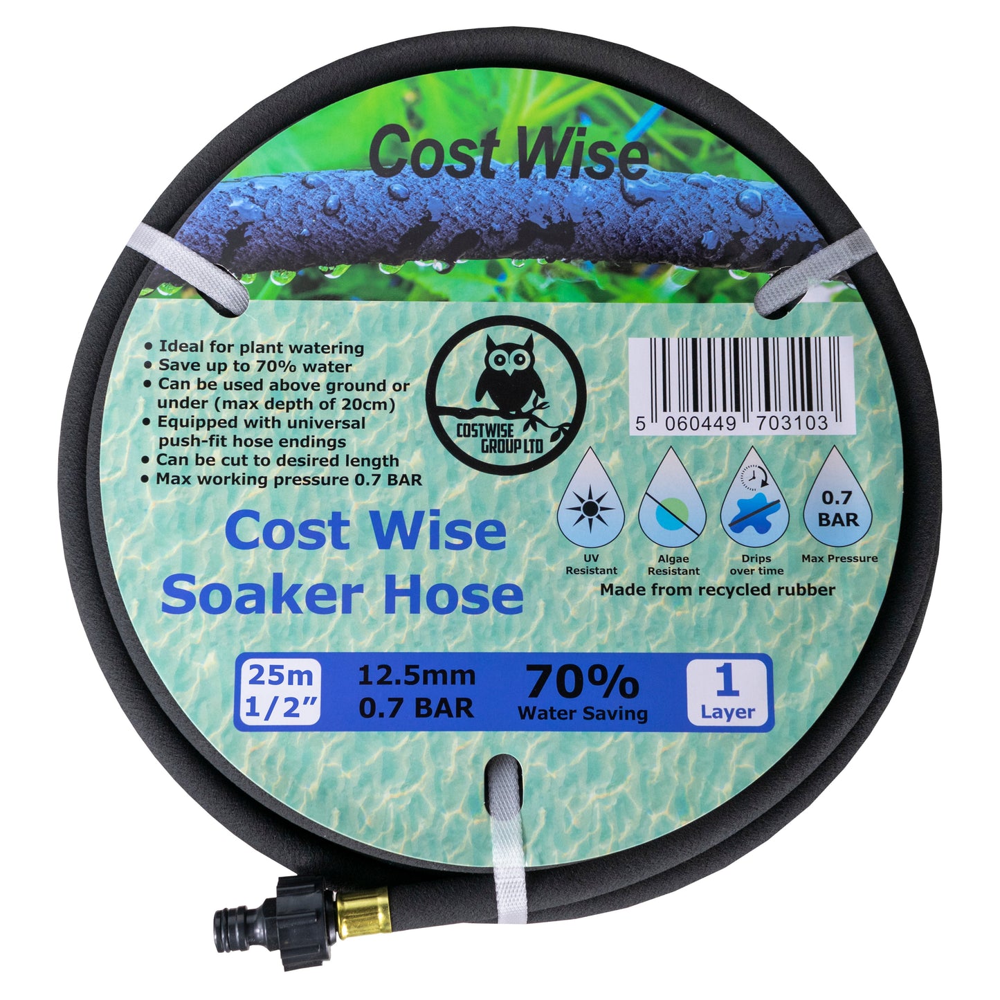 Porous Pipe Soaker Hose with Fitted Connectors - 25m