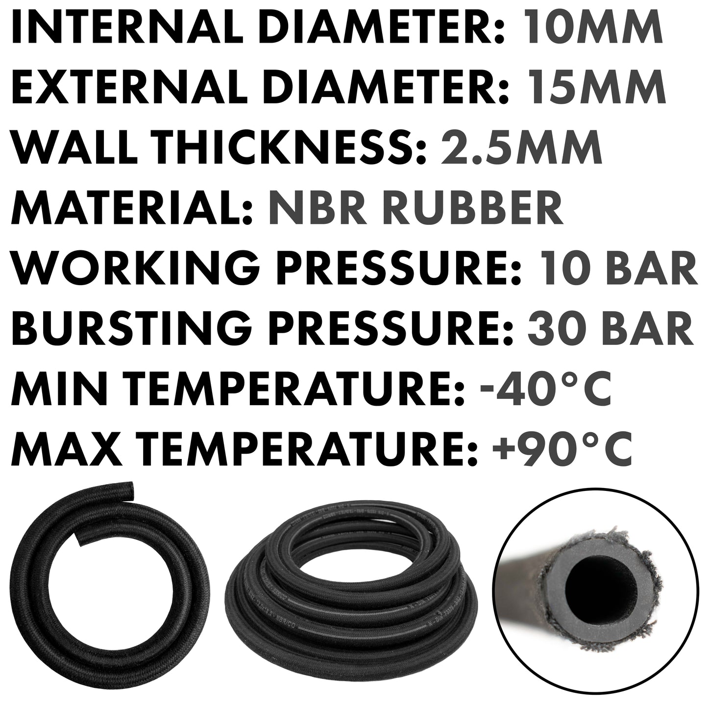 10mm Braided Jacket Rubber Fuel Hose, DIN 73379 (B)