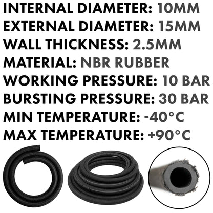 10mm Braided Jacket Rubber Fuel Hose, DIN 73379 (B)
