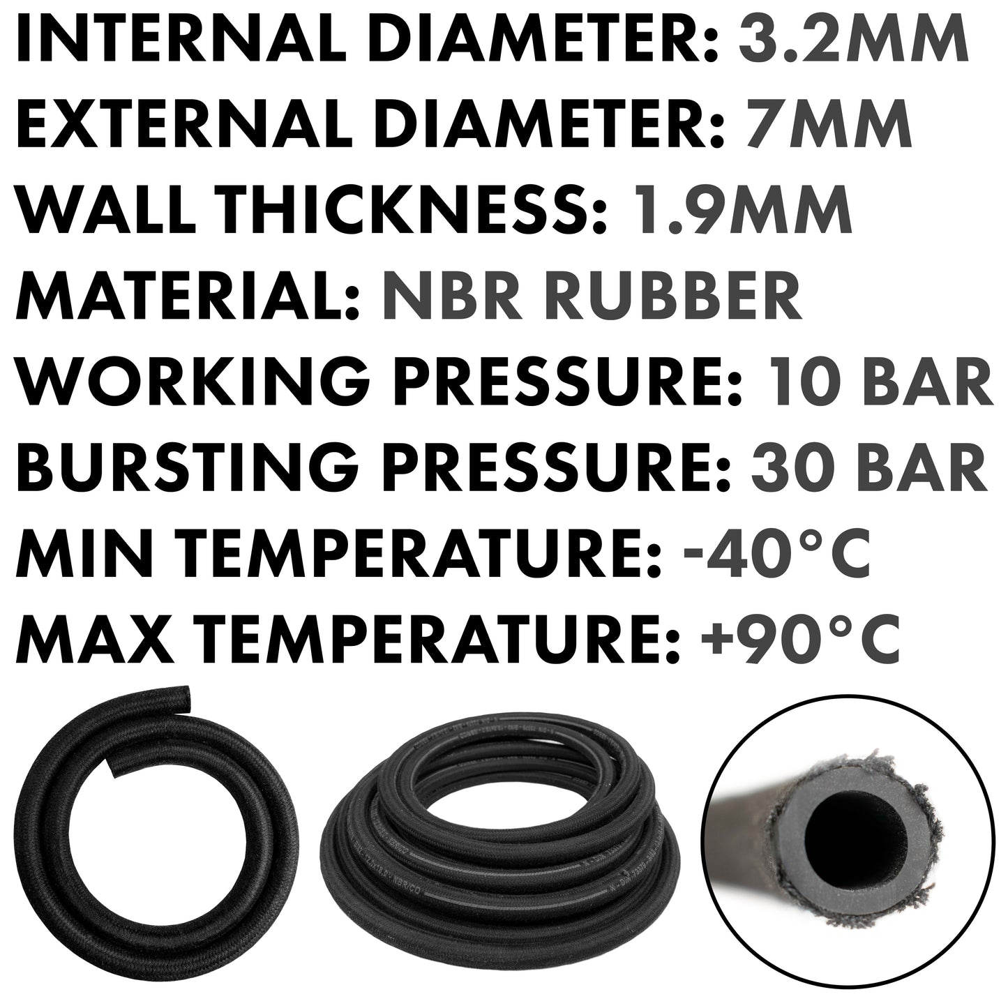 3.2mm Braided Jacket Rubber Fuel Hose, DIN 73379 (B)