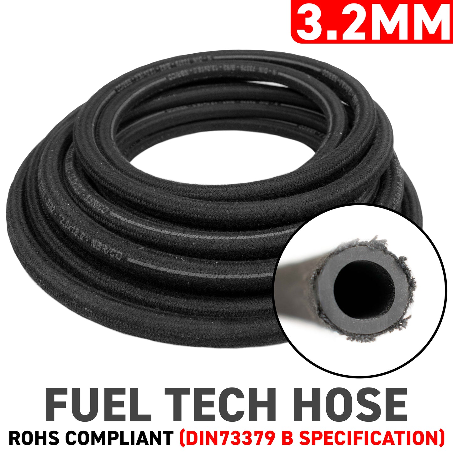 3.2mm Braided Jacket Rubber Fuel Hose, DIN 73379 (B)