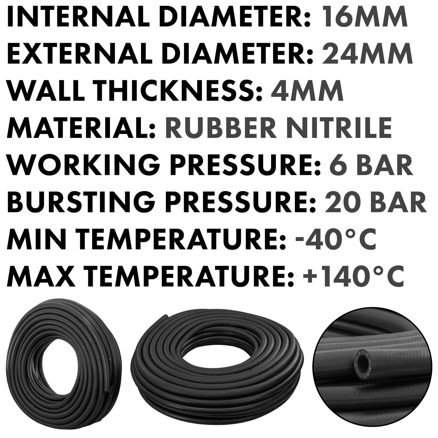 16mm Braided Rubber Heater Hose, SAE J20 R3