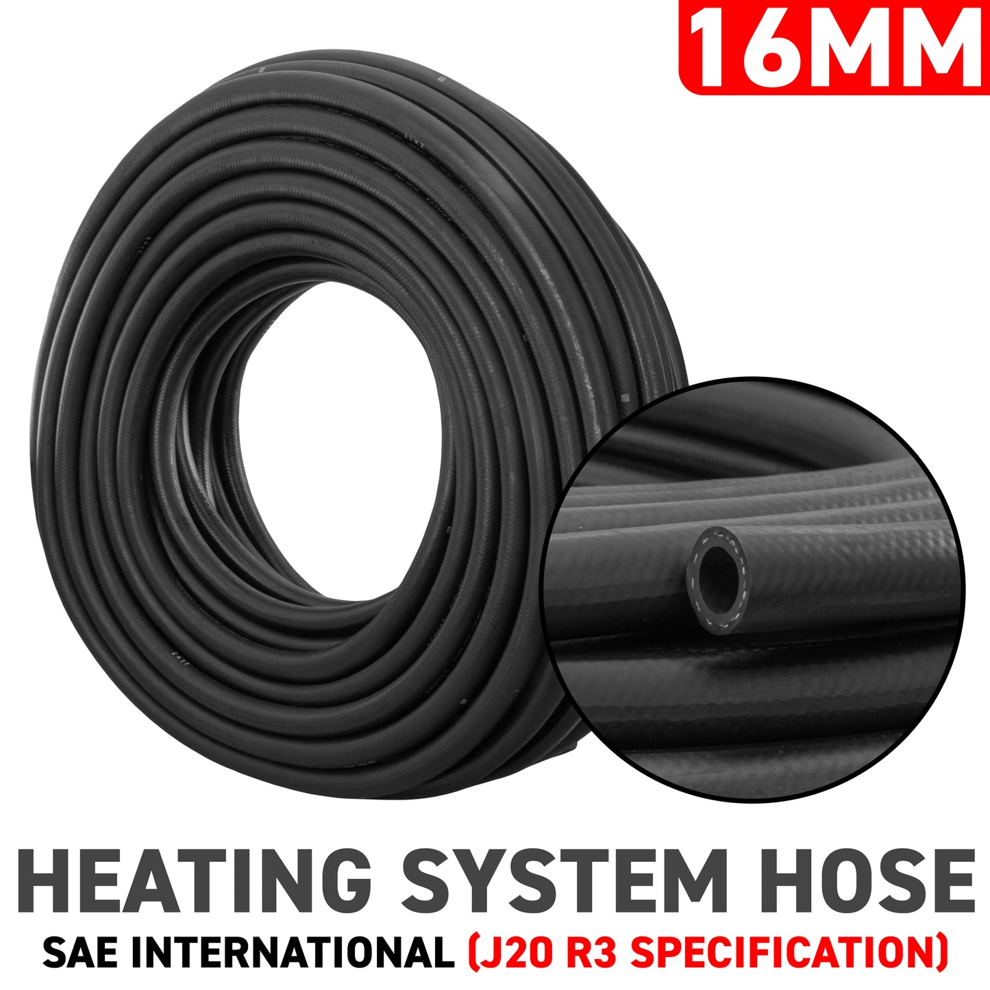 16mm Braided Rubber Heater Hose, SAE J20 R3