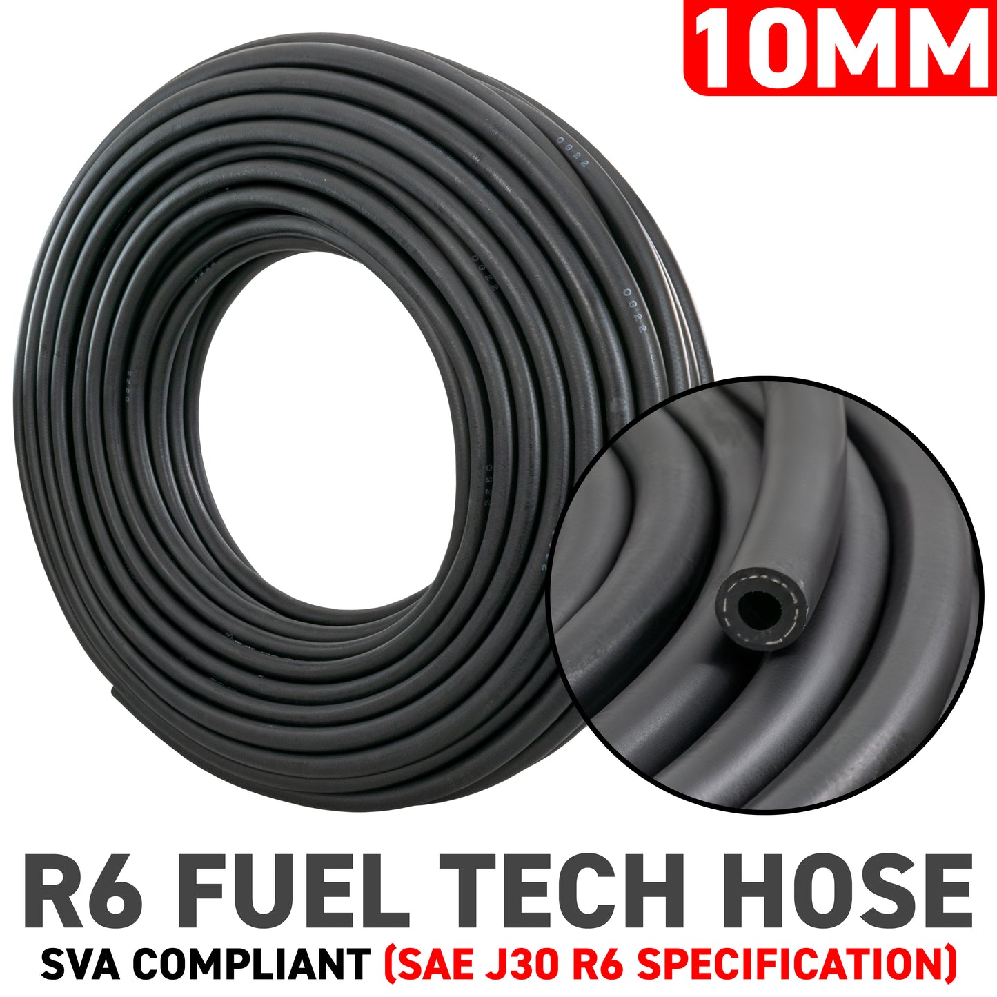 10mm Braided Rubber Fuel Hose, SAE J30 R6