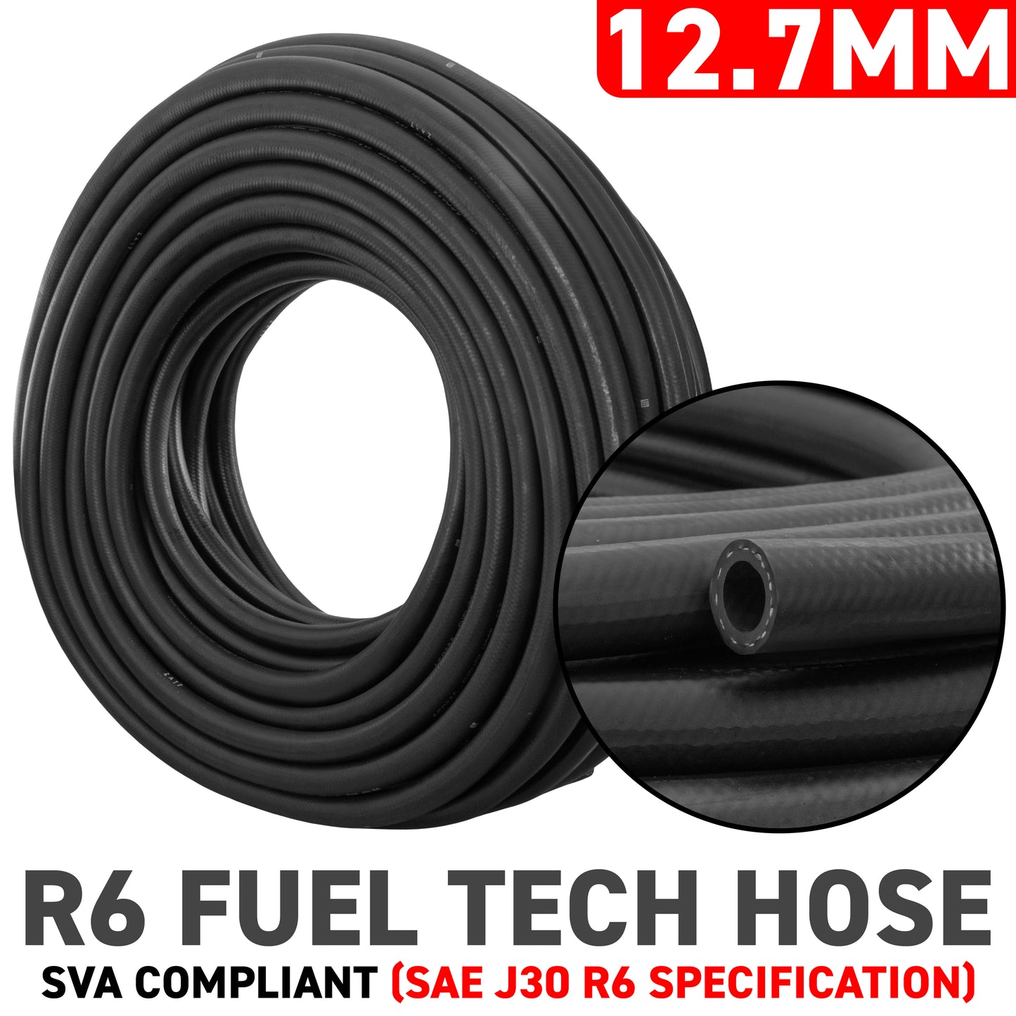 12.7mm Braided Rubber Fuel Hose, SAE J30 R6