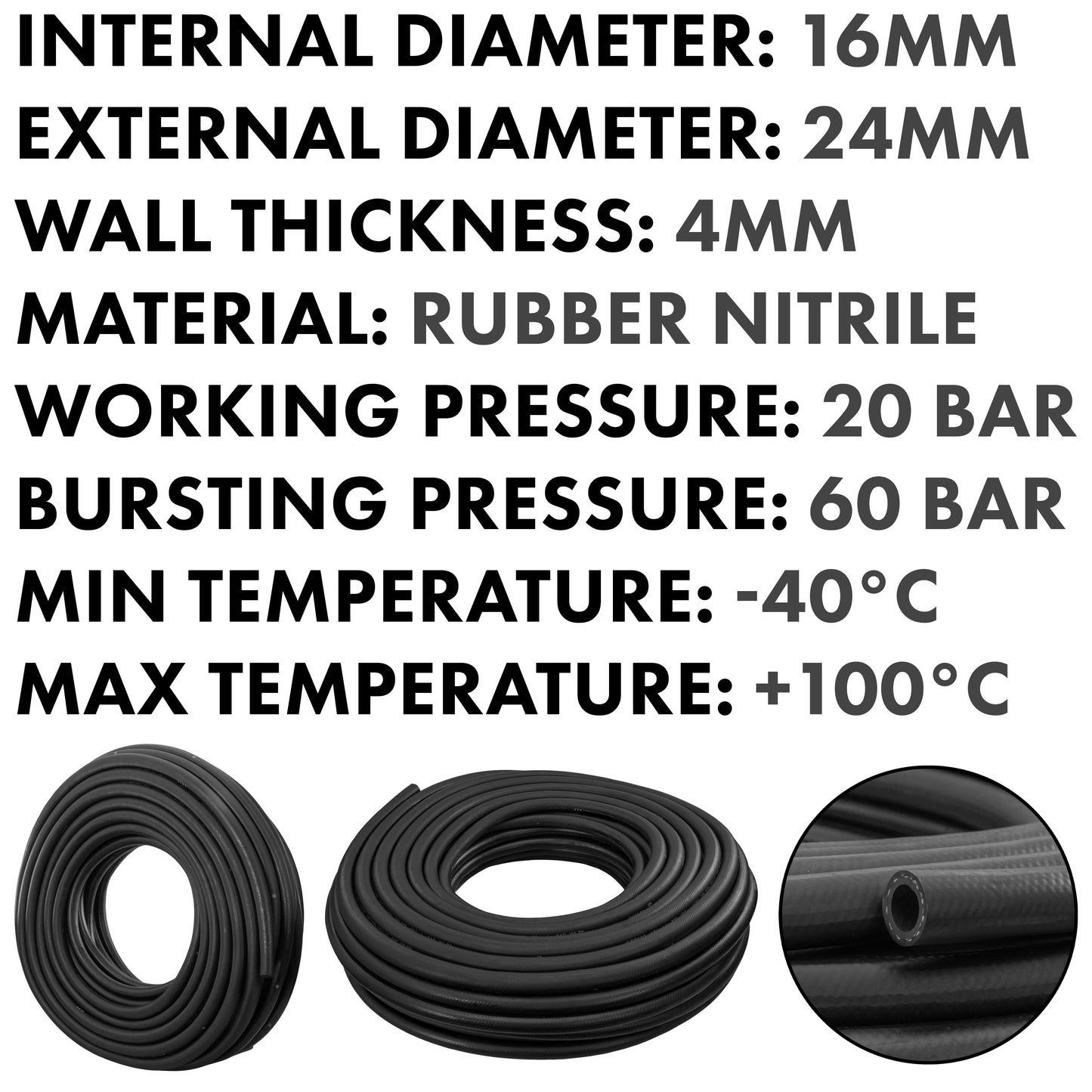 16mm Braided Rubber Fuel Hose, SAE J30 R6