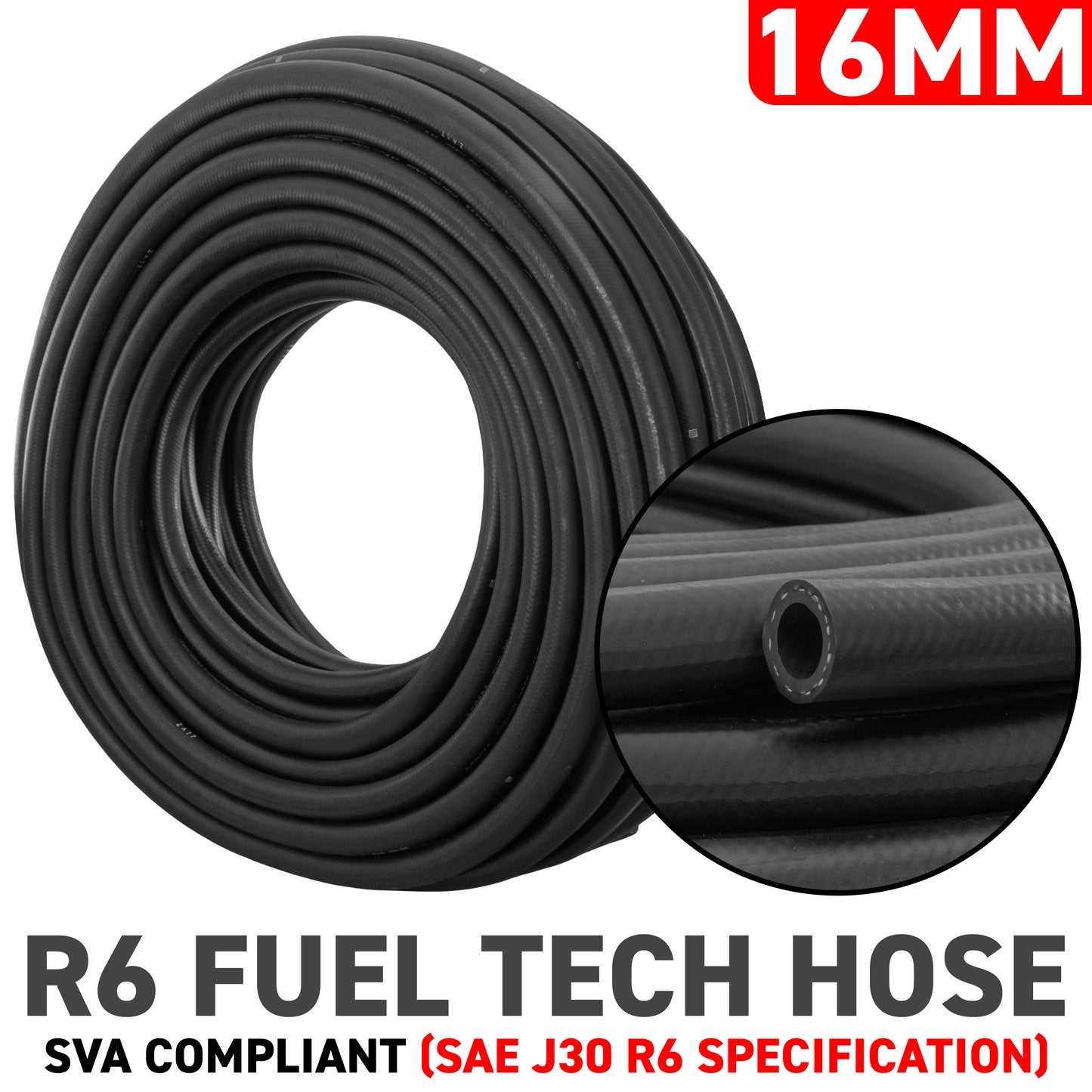 16mm Braided Rubber Fuel Hose, SAE J30 R6
