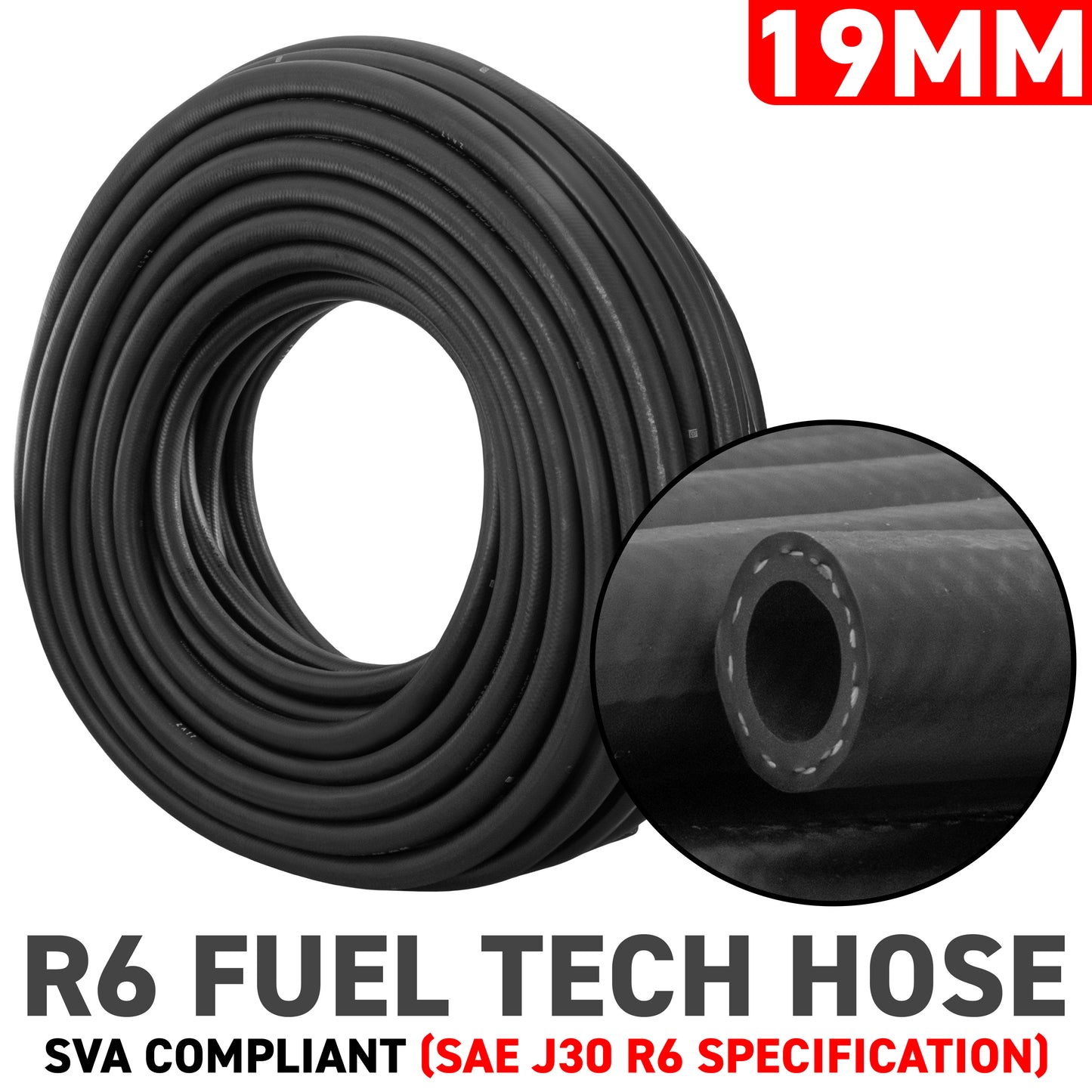 19mm Braided Rubber Fuel Hose, SAE J30 R6