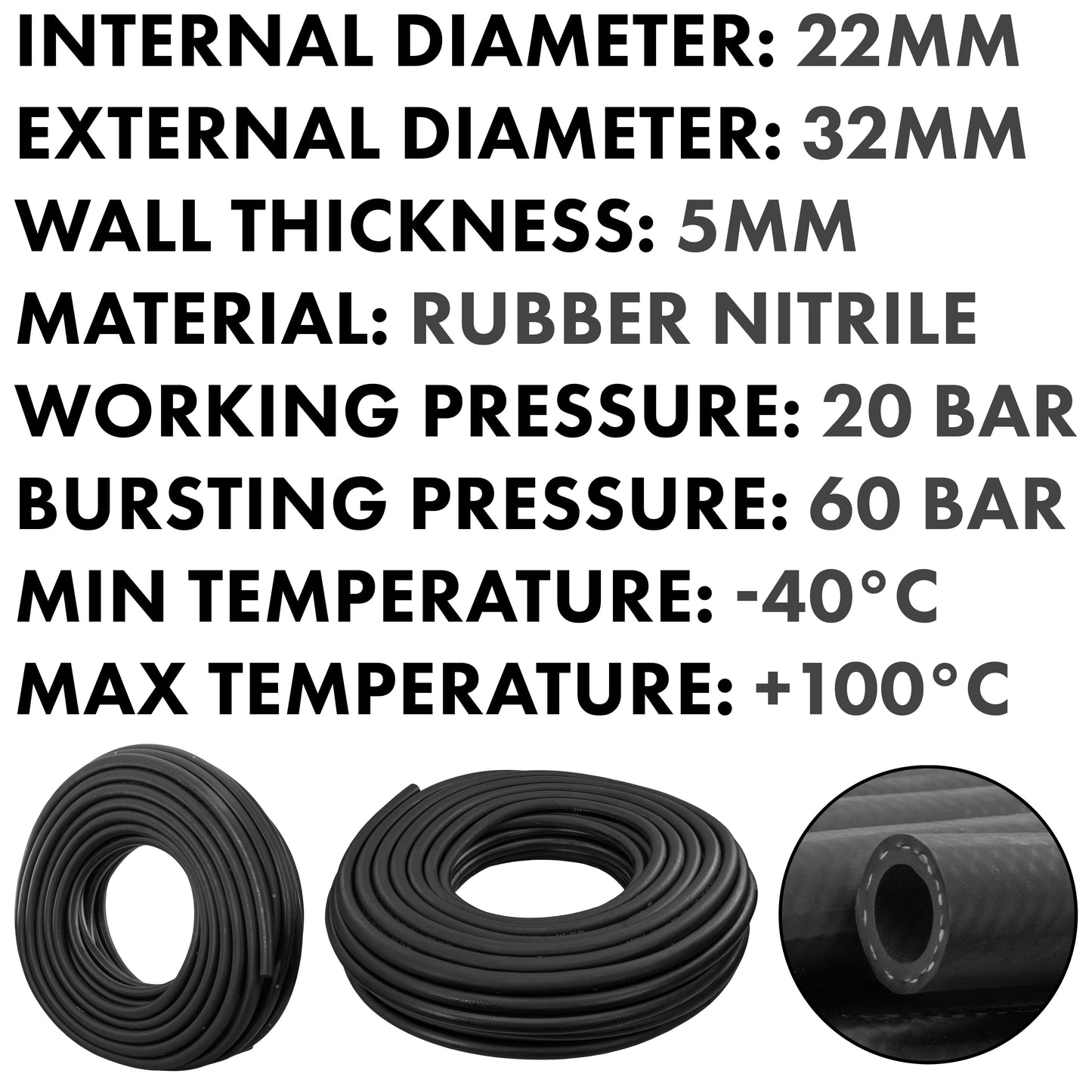 22mm Braided Rubber Fuel Hose, SAE J30 R6