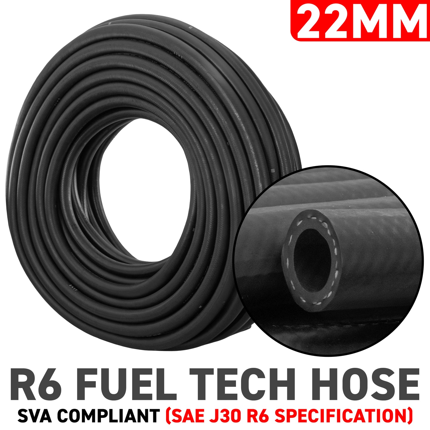 22mm Braided Rubber Fuel Hose, SAE J30 R6