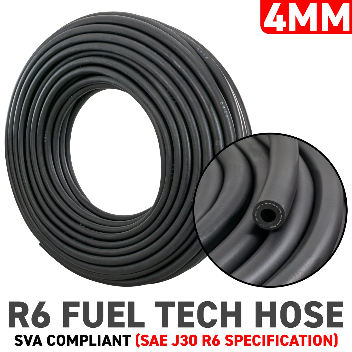 4mm Braided Rubber Fuel Hose, SAE J30 R6
