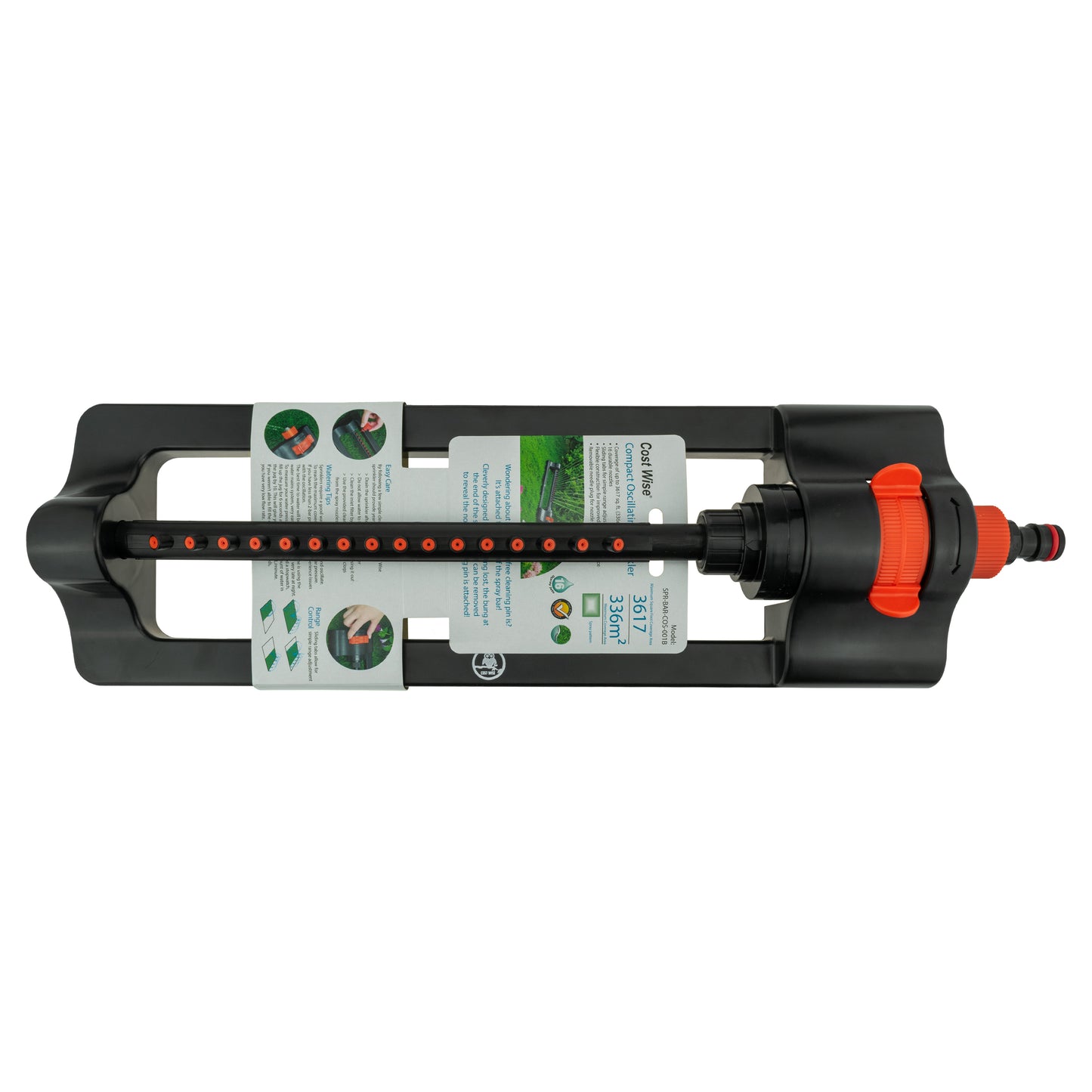Oscillating Bar Sprinkler, Black & Orange