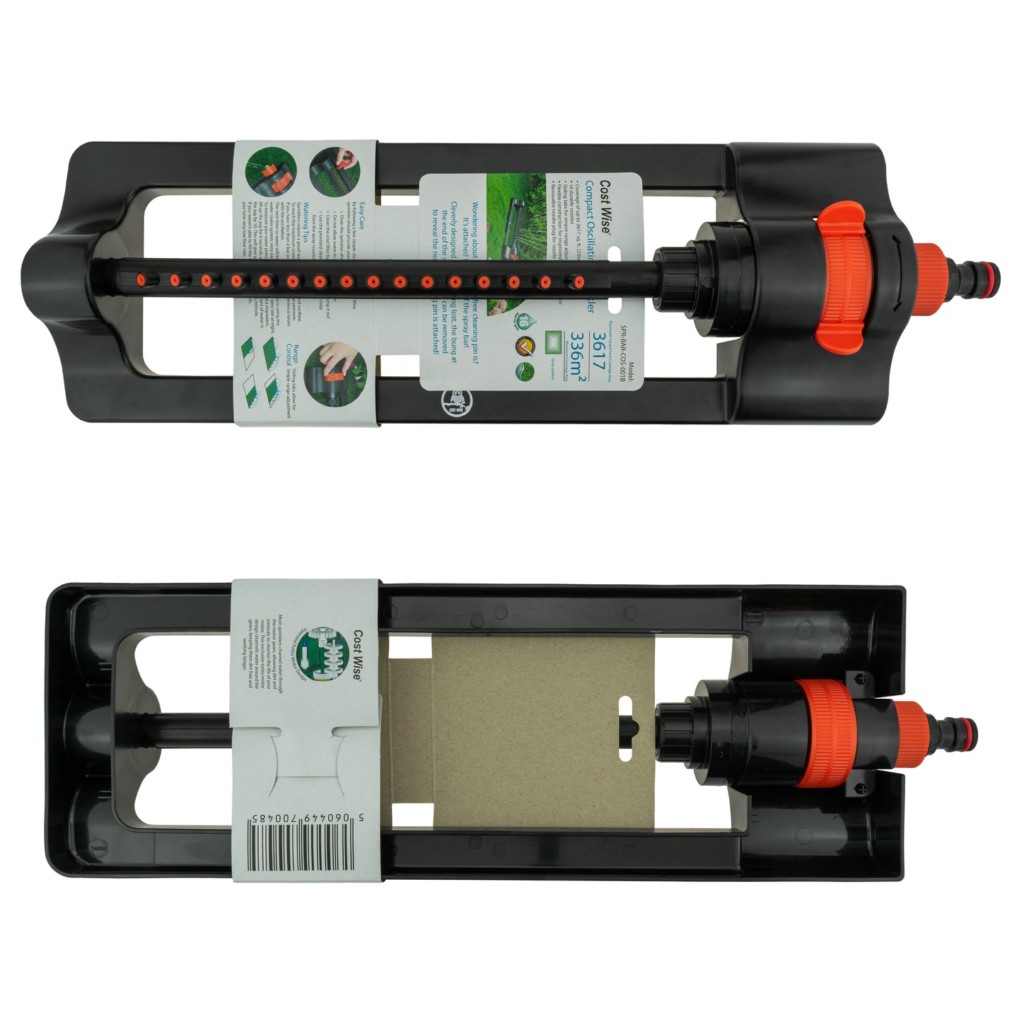Oscillating Bar Sprinkler, Black & Orange