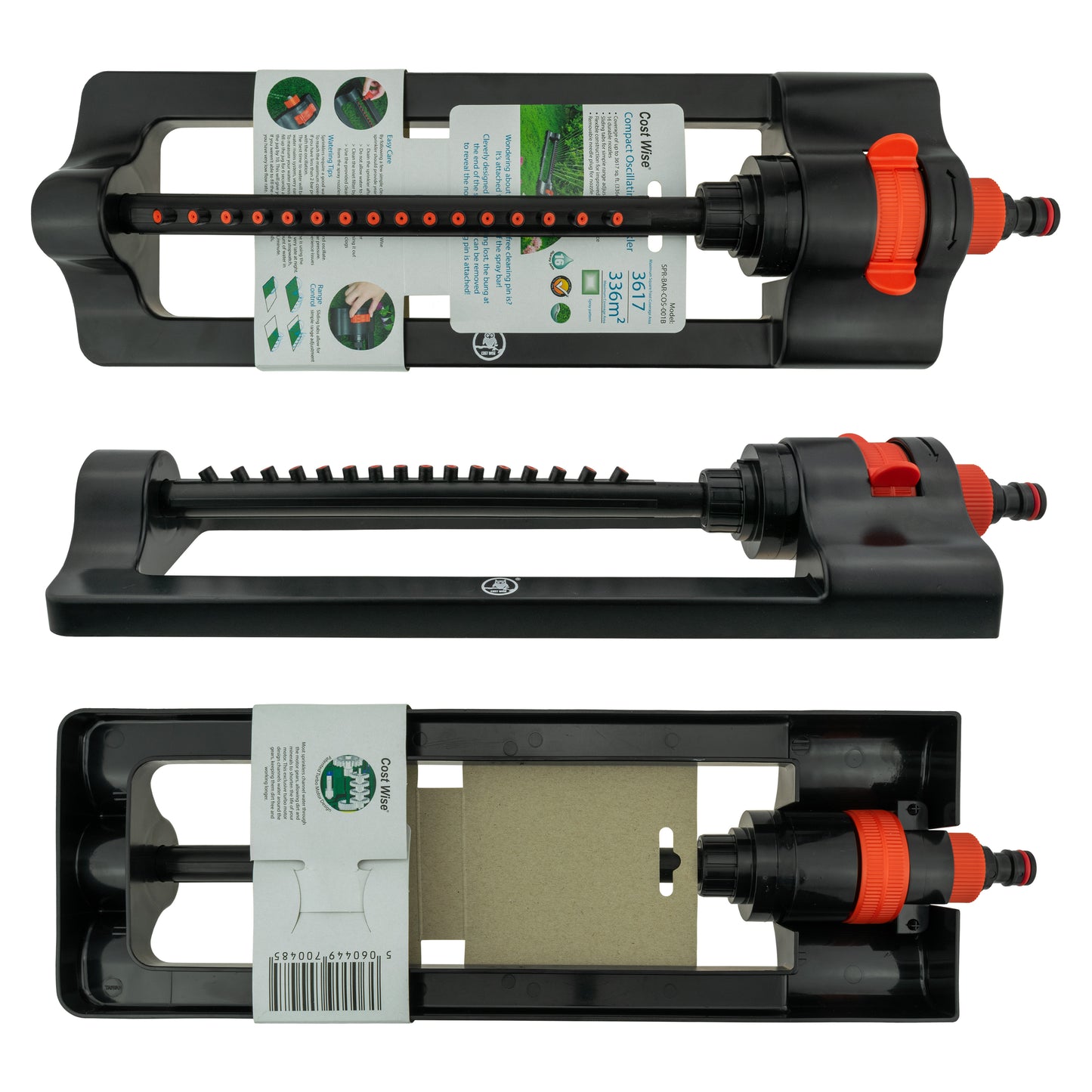Oscillating Bar Sprinkler, Black & Orange