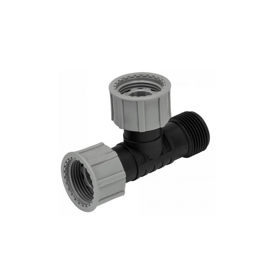 1" BSP Irrigation Tee with Swivel Threads, Female-Female-Male