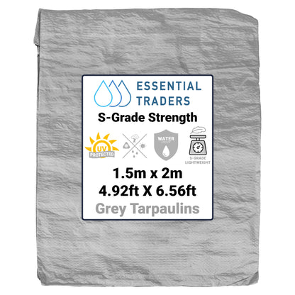 1.5m x 2m Grey Tarpaulins, S-Grade 50 GSM