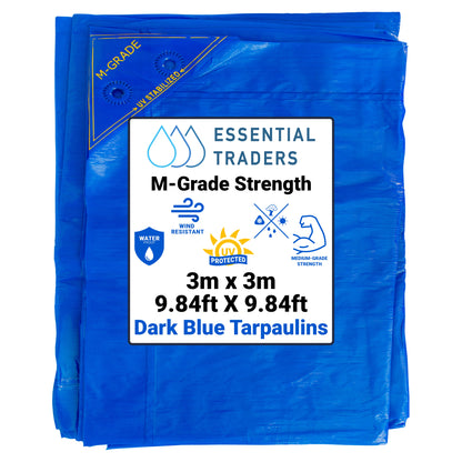 3m x 3m Blue LLDPE Tarpaulins, M-Grade 100 GSM