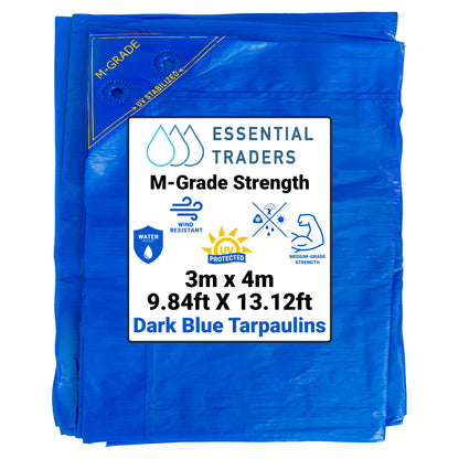 3m x 4m Blue LLDPE Tarpaulins, M-Grade 100 GSM