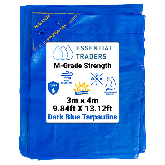 3m x 4m Blue LLDPE Tarpaulins, M-Grade 100 GSM