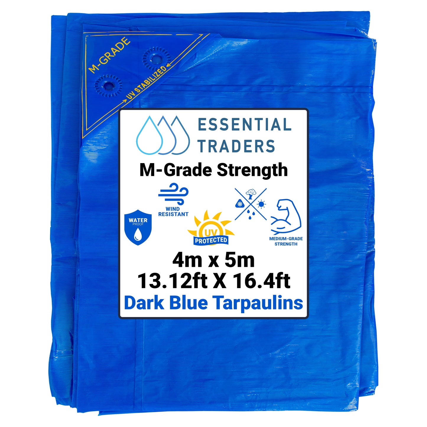4m x 5m Blue LLDPE Tarpaulins, M-Grade 100 GSM