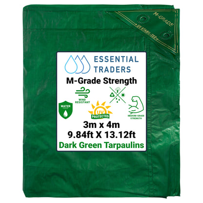 3m x 4m Green LLDPE Tarpaulins, M-Grade 100 GSM