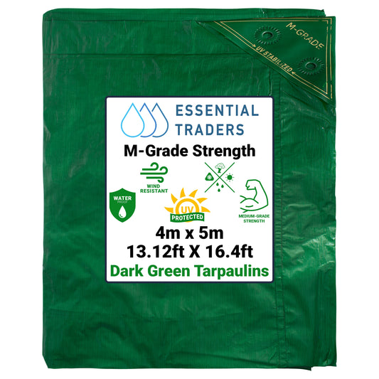 4m x 5m Green LLDPE Tarpaulins, M-Grade 100 GSM