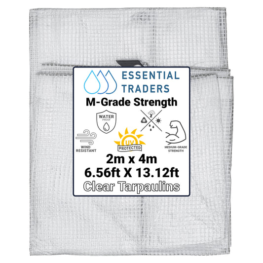 2m x 4m Clear Tarpaulins, M-Grade 100 GSM