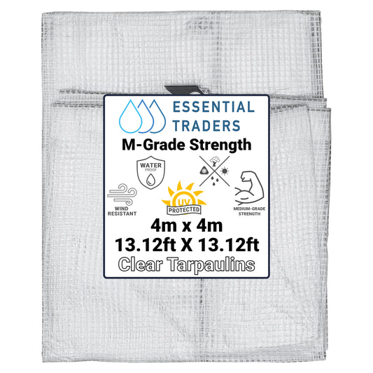 4m x 4m Clear Tarpaulins, M-Grade 100 GSM