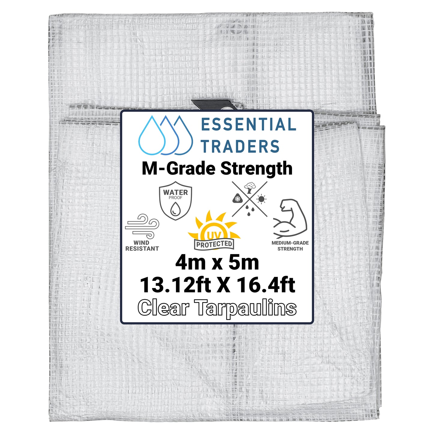 4m x 5m Clear Tarpaulins, M-Grade 100 GSM
