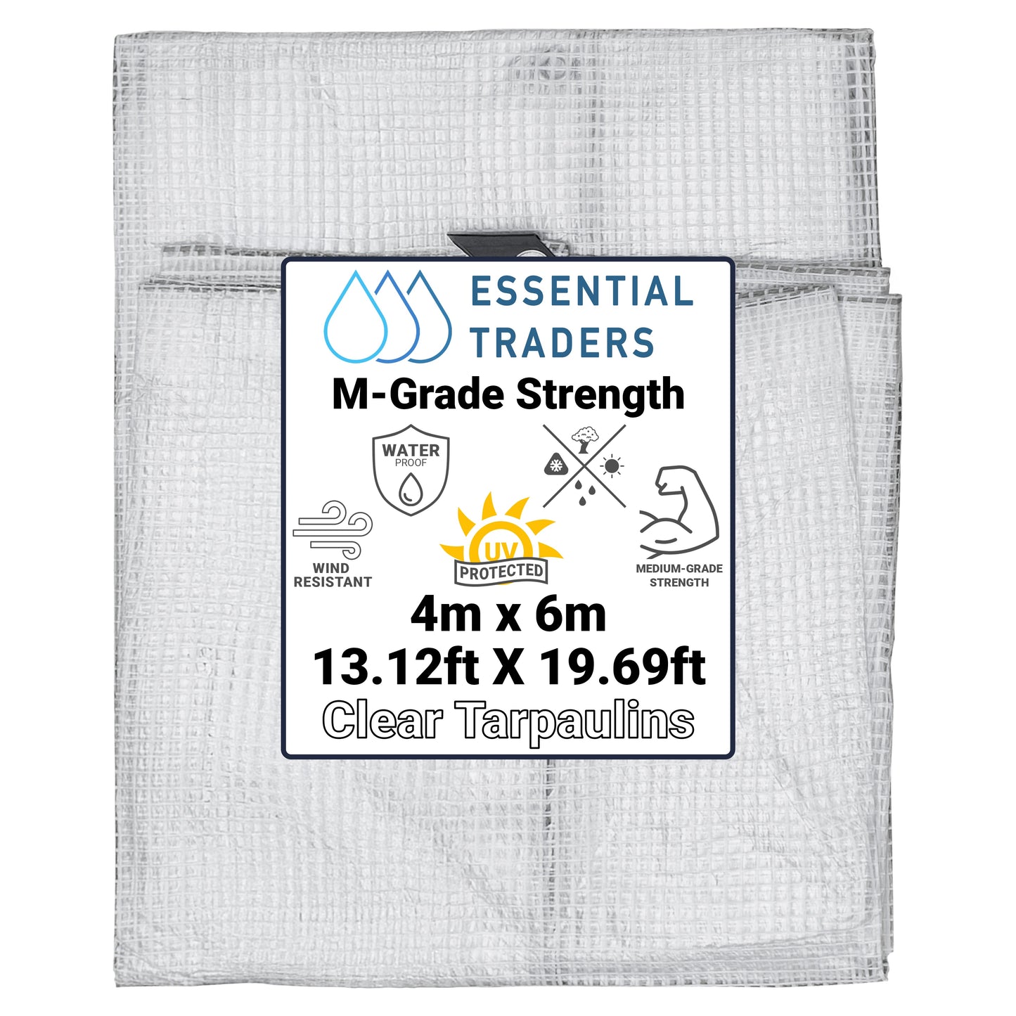 4m x 6m Clear Tarpaulins, M-Grade 100 GSM