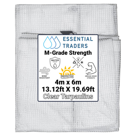 4m x 6m Clear Tarpaulins, M-Grade 100 GSM